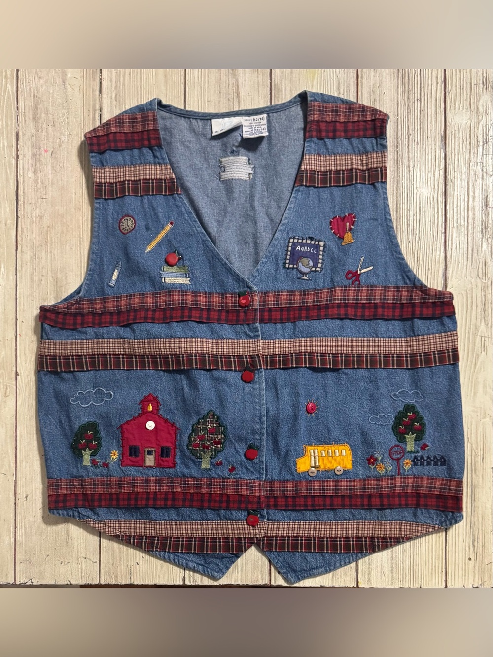 90s Vintage Bobbie Brooks School Teacher denim vest Women’s Large embroidered